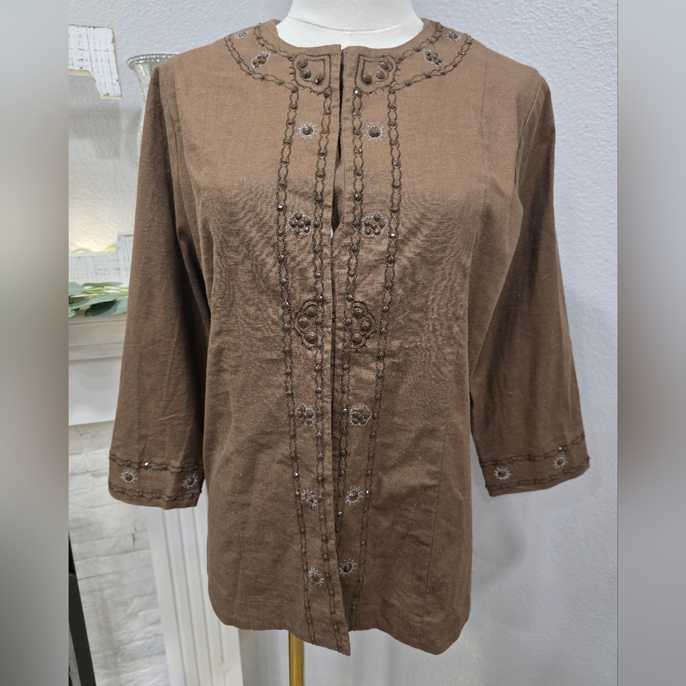 Dialogue Brown Embroidered Blouse